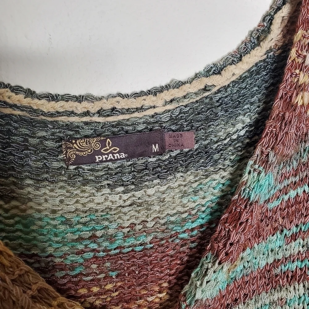 Prana Vignette Multicolored V Neck Wrap Open Knit Asymmetrical Sweater